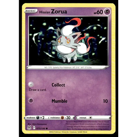 SWSH11: Lost Origin #075/196 Hisuian Zorua NM-MT Pokemon Trading Card - Pokémon Card Single