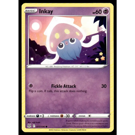 SWSH11: Lost Origin #077/196 Inkay (077) NM-MT Pokemon Trading Card - Pokémon Card Single