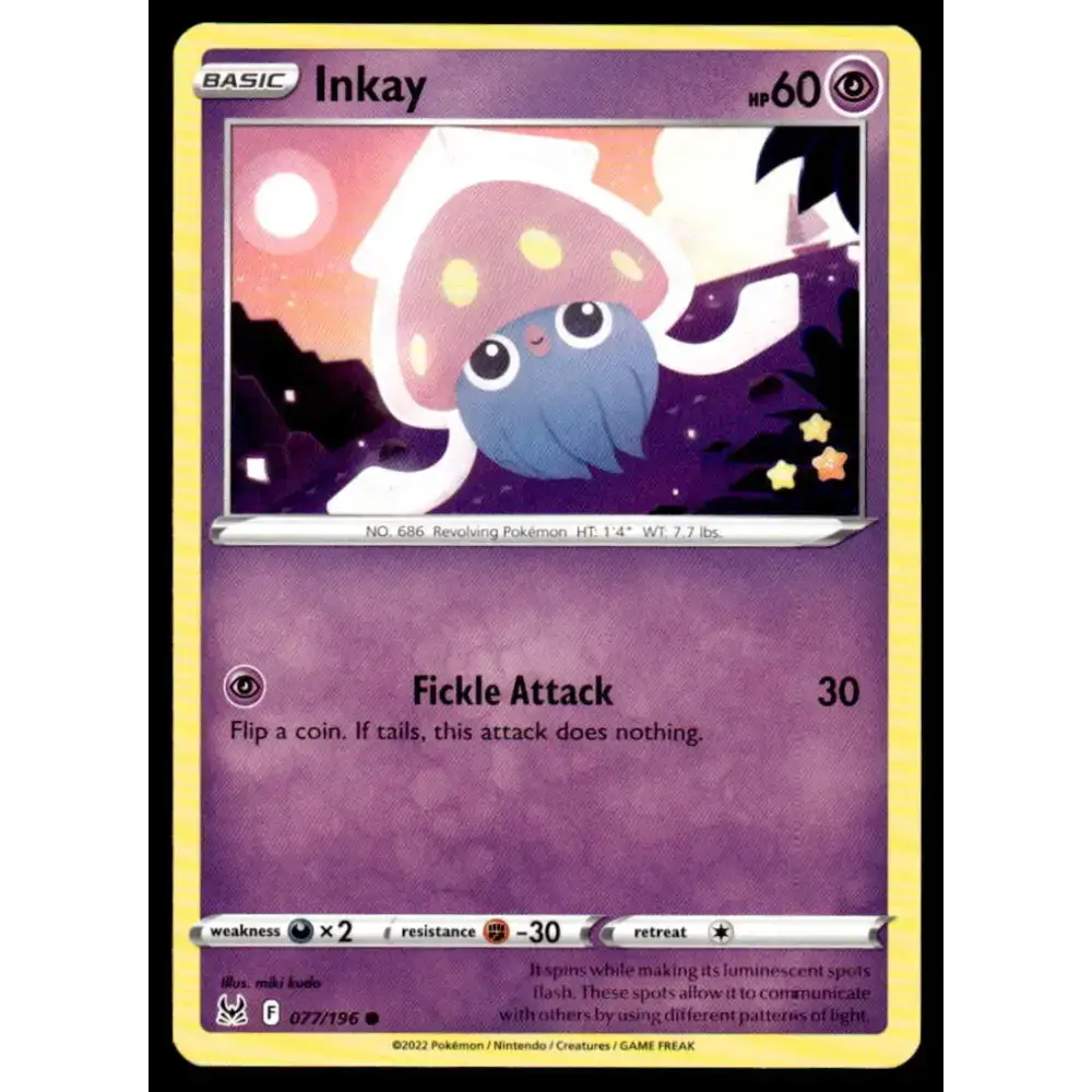 SWSH11: Lost Origin #077/196 Inkay (077) NM-MT Pokemon Trading Card - Pokémon Card Single