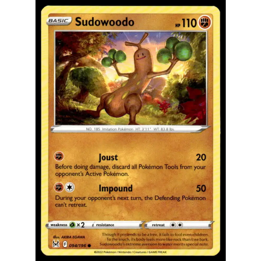 SWSH11: Lost Origin #094/196 Sudowoodo NM-MT Pokemon Trading Card - Pokémon Card Single