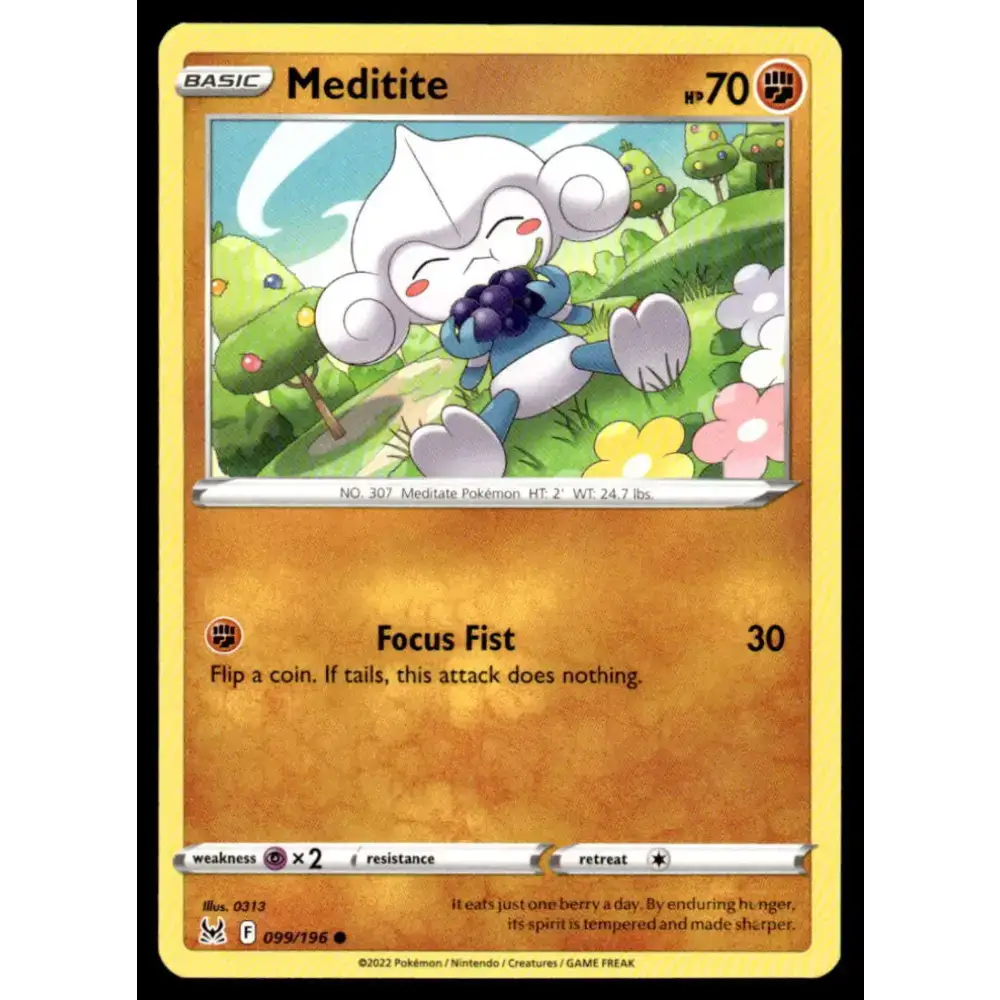 SWSH11: Lost Origin #099/196 Meditite NM-MT Pokemon Trading Card - Pokémon Card Single