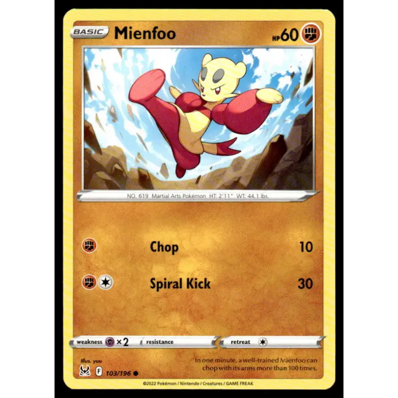 SWSH11: Lost Origin #103/196 Mienfoo NM-MT Pokemon Trading Card - Pokémon Card Single