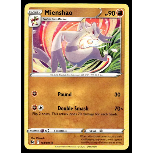 SWSH11: Lost Origin #104/196 Mienshao NM-MT Pokemon Trading Card - Pokémon Card Single