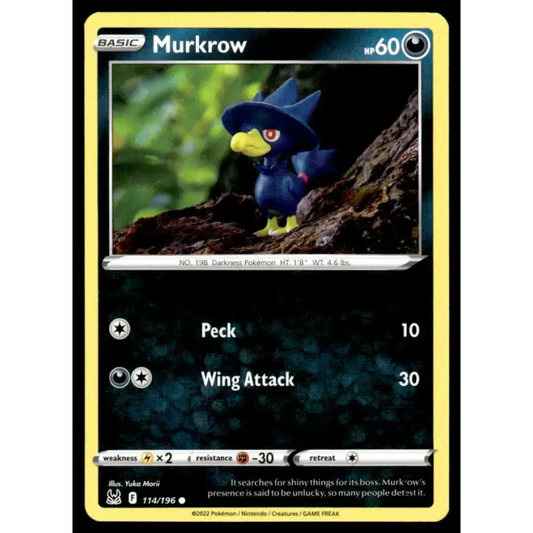 SWSH11: Lost Origin #114/196 Murkrow NM-MT Pokemon Trading Card - Pokémon Card Single