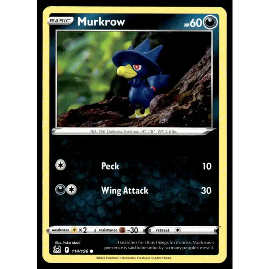 SWSH11: Lost Origin #114/196 Murkrow NM-MT Pokemon Trading Card - Pokémon Card Single