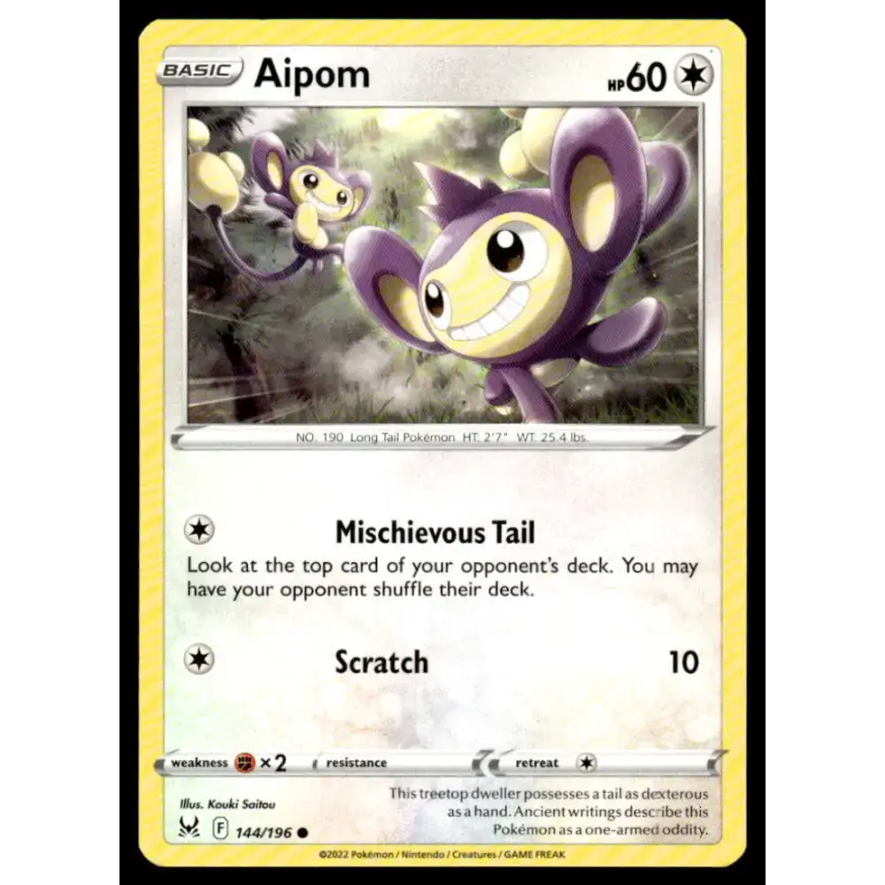 SWSH11: Lost Origin #144/196 Aipom NM-MT Pokemon Trading Card - Pokémon Card Single