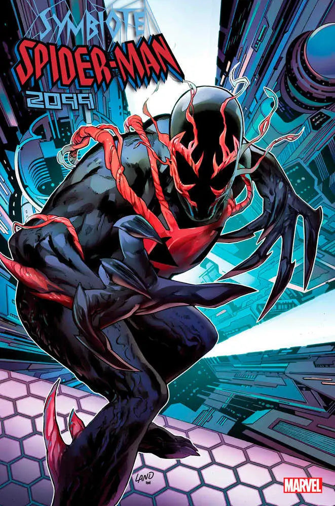 Symbiote Spider-Man 2099 #1 Greg Land Variant trading card featuring a black and red suit