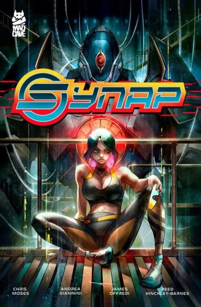 Comic book cover featuring a giant robot, part of Synap TP defense company collectibles