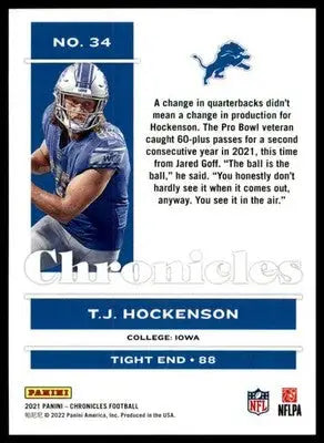 T.J. Hockenson 2021 Panini Chronicles #34 Detroit Lions - Football Card Single