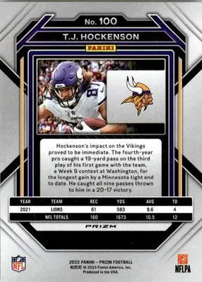 T.J. Hockenson - 2022 Panini Prizm - #100 - Silver Football - Football Card Single