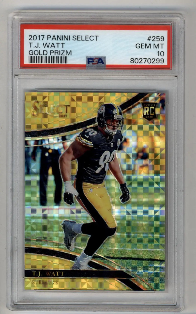 T.J Watt 2017 Panini Select Gold 02/10 PSA 10 Gem Mint - Football Card Single