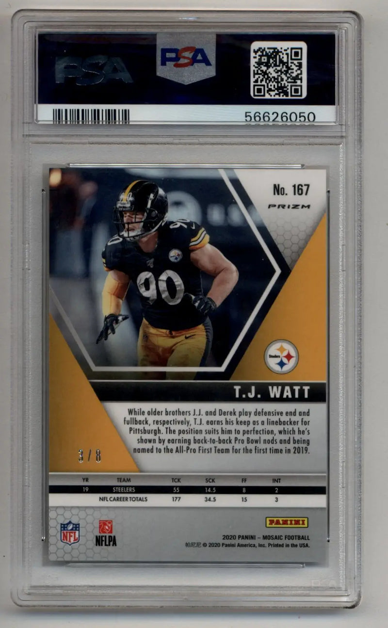 T.J. Watt 2020 Mosaic Black Gold Choice 3/8 #167 PSA 10 Gem Mint - Football Card Single