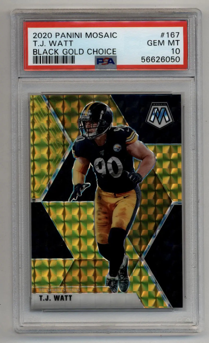 T.J. Watt 2020 Mosaic Black Gold Choice 3/8 #167 PSA 10 Gem Mint - Football Card Single