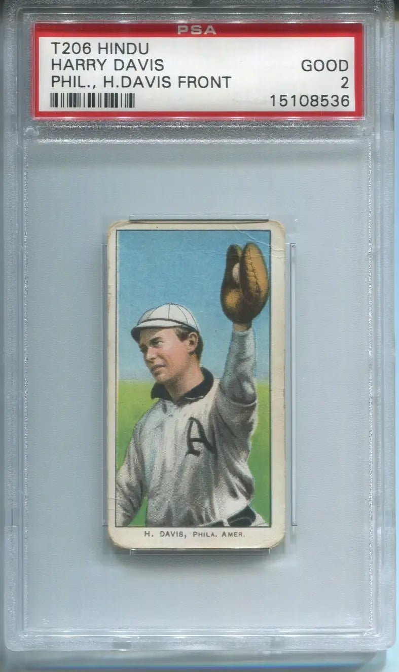T206 Harry Davis H. Davis Front HINDU BROWN Rare Back PSA 2 - Baseball Card Single
