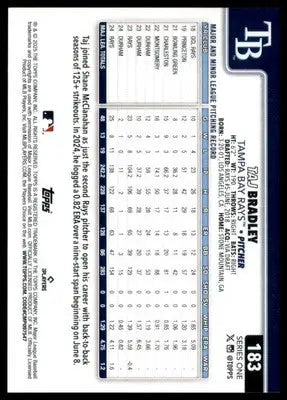 Taj Bradley 2025 Topps #183 Tampa Bay Rays - Baseball Card Single