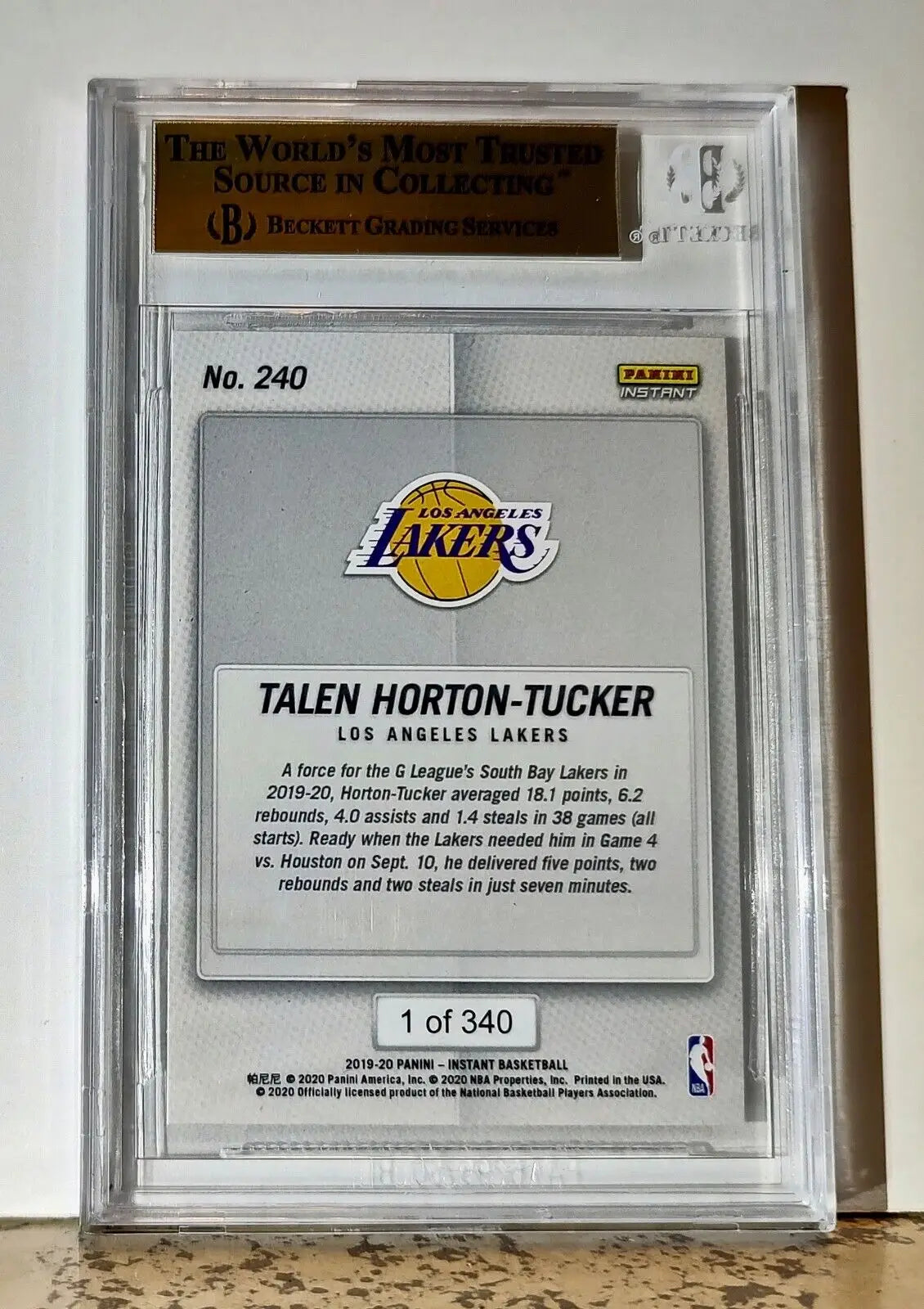 Talen Horton-Tucker 2019-20 Panini NBA #240 Rookie 1 of 340 BGS 9.5 Gem Lakers - Basketball Card Single