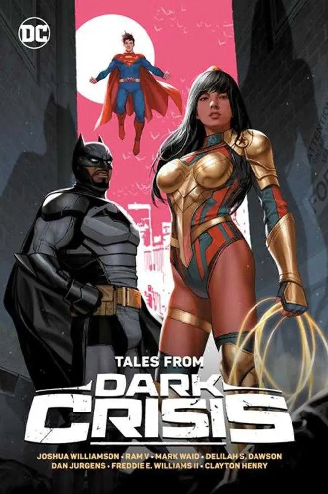 Comic book cover featuring Batman Wonder Woman and Superman for Dark Crisis TPB collection