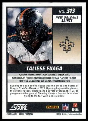 Taliese Fuaga Rookie 2024 Score #313 New Orleans Saints - Football Card Single