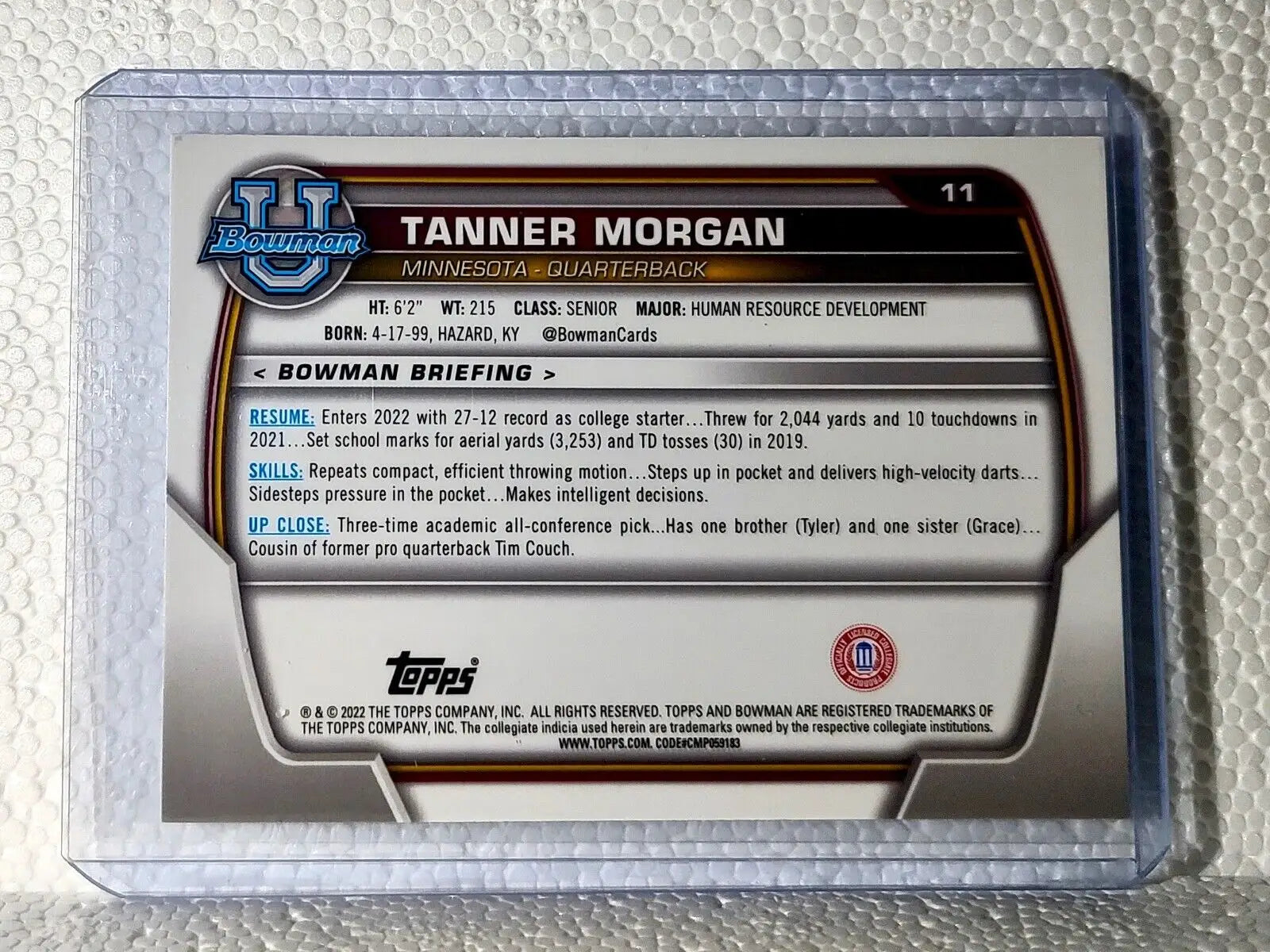 Tanner Morgan 2022 Topps 1st Bowman U Football #11 Card Minnesota