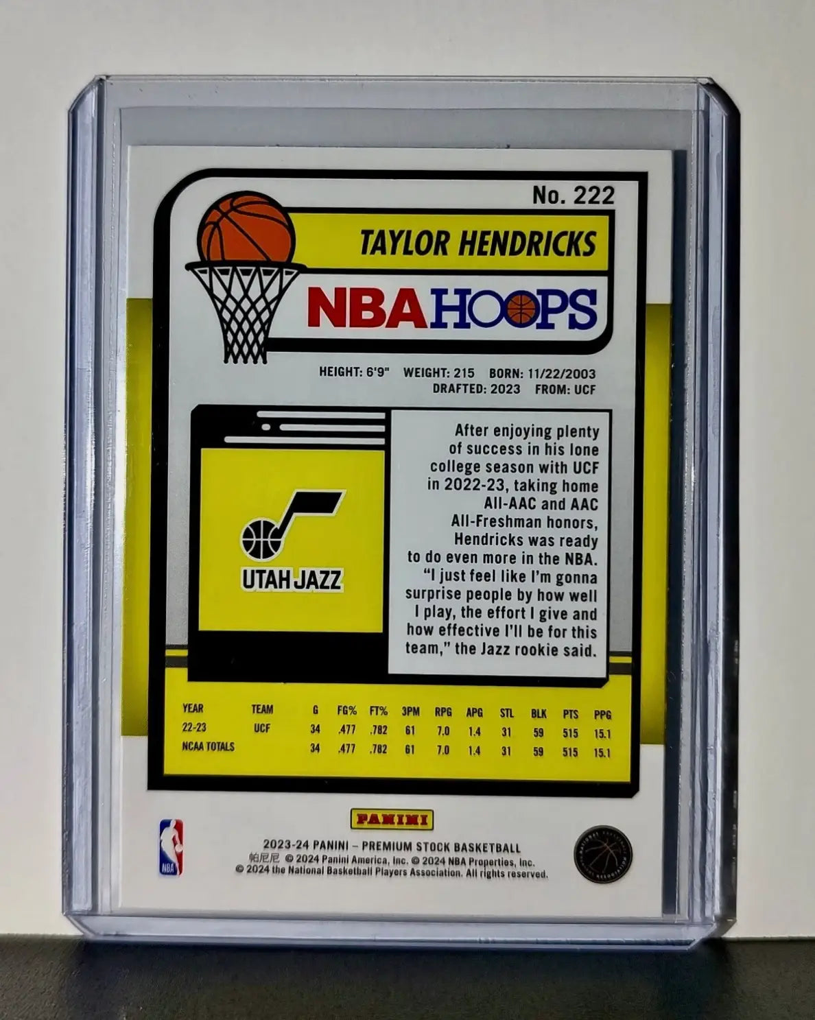 Taylor Hendricks 2023-24 Panini Premium Stock NBA Hoops #222 Rookie Card Jazz - Basketball Card Single