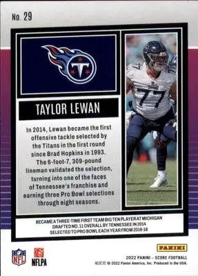 Taylor Lewan 2022 Score #29 Tennessee Titans - Football Card Single