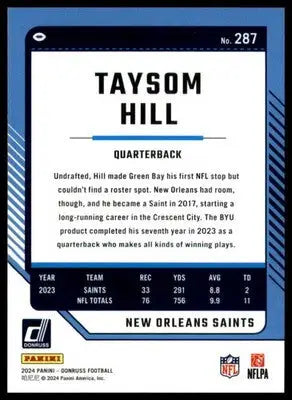 Taysom Hill 2024 Donruss #287 New Orleans Saints Football Card NFL Sports - Football Card Single