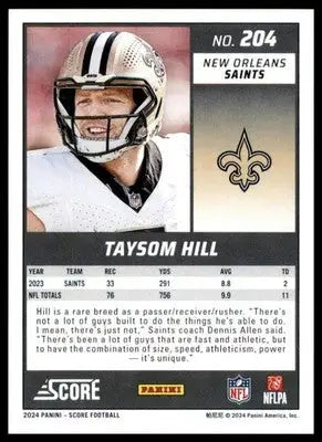 Taysom Hill 2024 Score #204 New Orleans Saints Football Card NFL Sports - Football Card Single