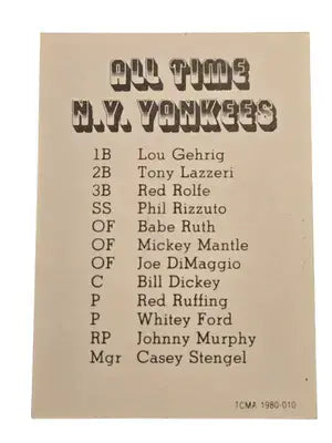 TCMA All Time N.Y. Yankees 12 Card Set 1980 Lou Gehrig Babe Ruth Mantle DiMaggio - Baseball Card Single