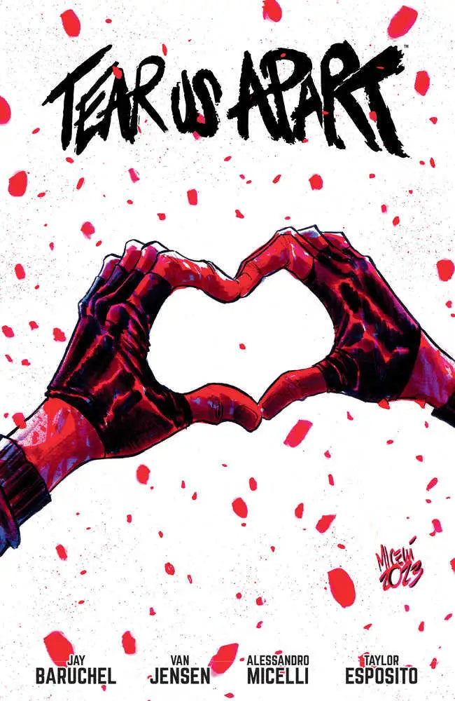 Two teenagers forming a heart with red paint in Tear Us Apart trading cards image