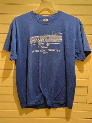 Tecmo Bowl Champ 88’ Fruit of the Loom Shirt Mens XL Blue Short Sleeve Crew Neck - Apparel