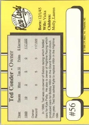 Ted Conder - 1990 Maxx - #56 - RC Racing - Racing Card Single