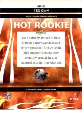 Ted Ginn - 2007 Score - #HR-6 - Hot Rookies Football - Football Card Single