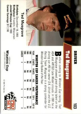 Ted Musgrave - 1991 Pro Set - #103 - RC Racing - Racing Card Single
