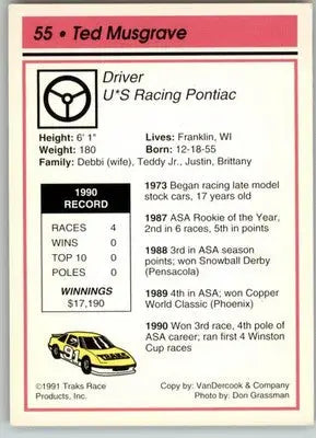 Ted Musgrave - 1991 Traks - #55 - Racing - Racing Card Single