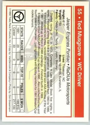 Ted Musgrave - 1992 Traks - #55 - Racing - Racing Card Single