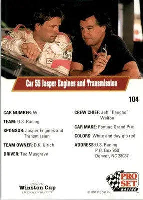 Ted Musgrave’s Car - 1991 Pro Set - #104 - Racing - Racing Card Single