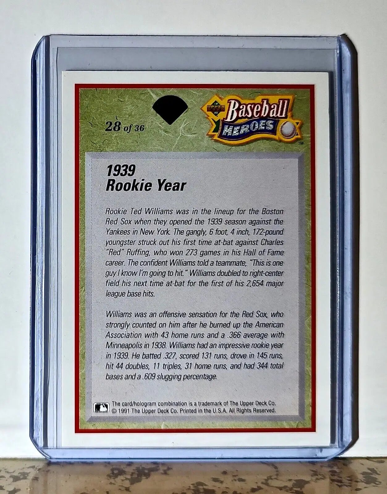 Ted Williams 1992 Upper Deck Baseball Heroes MLB #28 Card Boston Red Sox