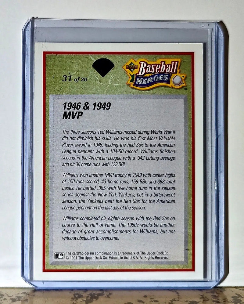 Ted Williams 1992 Upper Deck Baseball Heroes MLB #31 Card Boston Red Sox