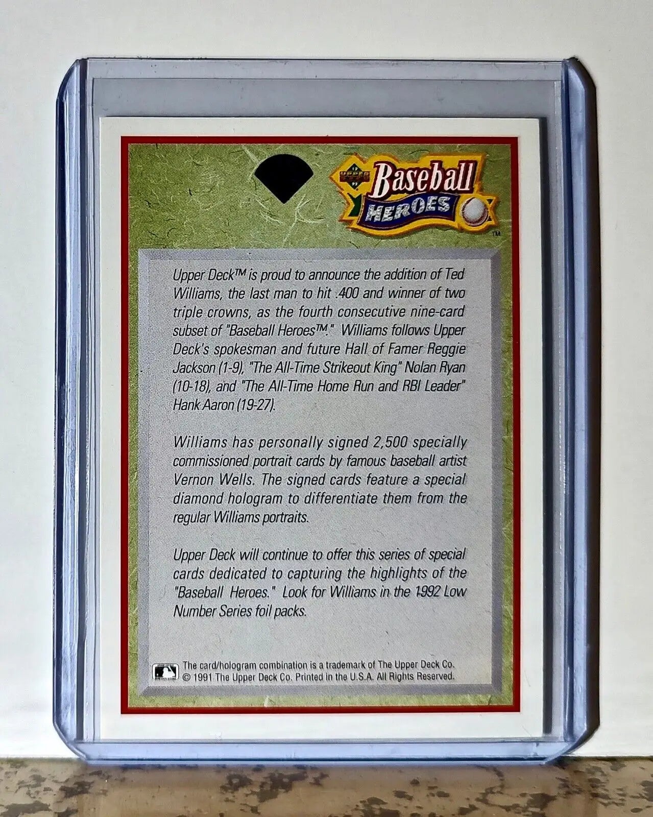 Ted Williams 1992 Upper Deck Baseball Heroes MLB Baseball Card Boston Red Sox - Baseball Card Single