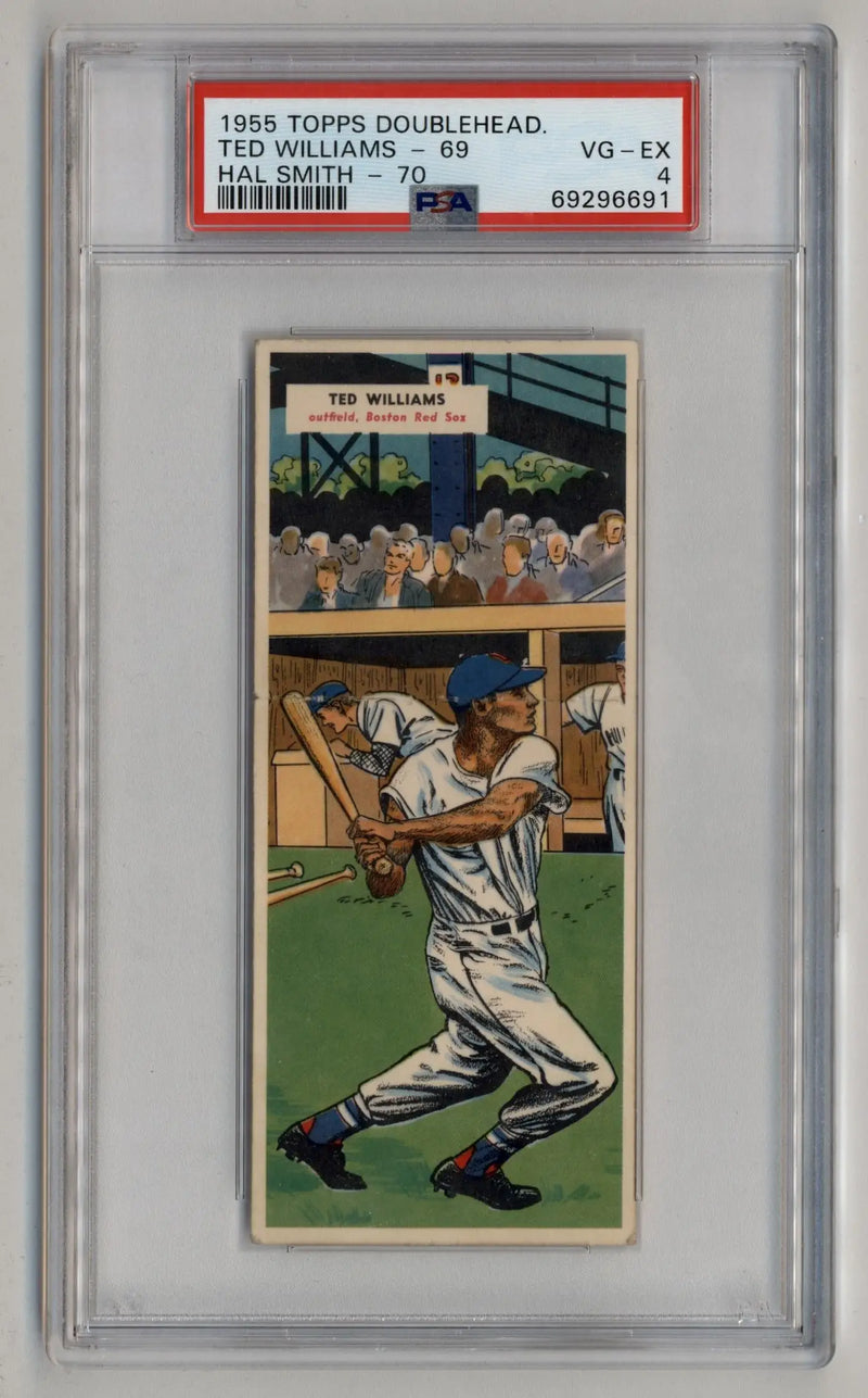 Vintage 1956 Topps Doublehead PSA card featuring Ted Williams and Hal Smith graded VG-EX 4
