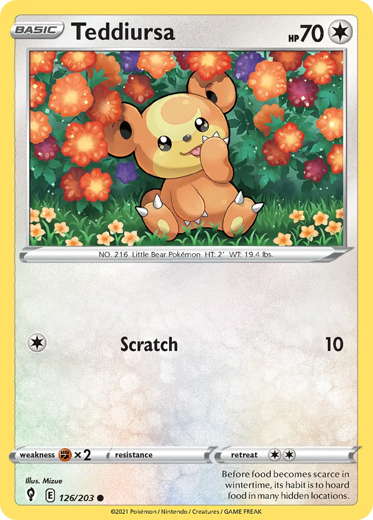 Teddiursa - Evolving Skies - 126/203 - Reverse Holo LP Pokemon - Pokémon Card Single