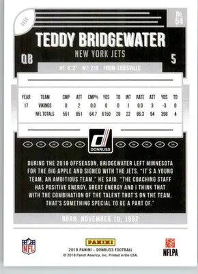 Teddy Bridgewater - 2018 Donruss - #54 - Football - Football Card Single