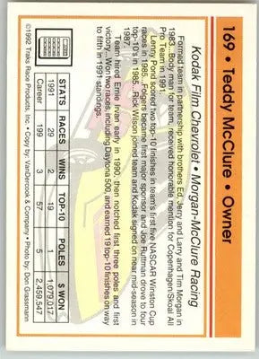 Teddy McClure - 1992 Traks - #169 - Racing - Racing Card Single