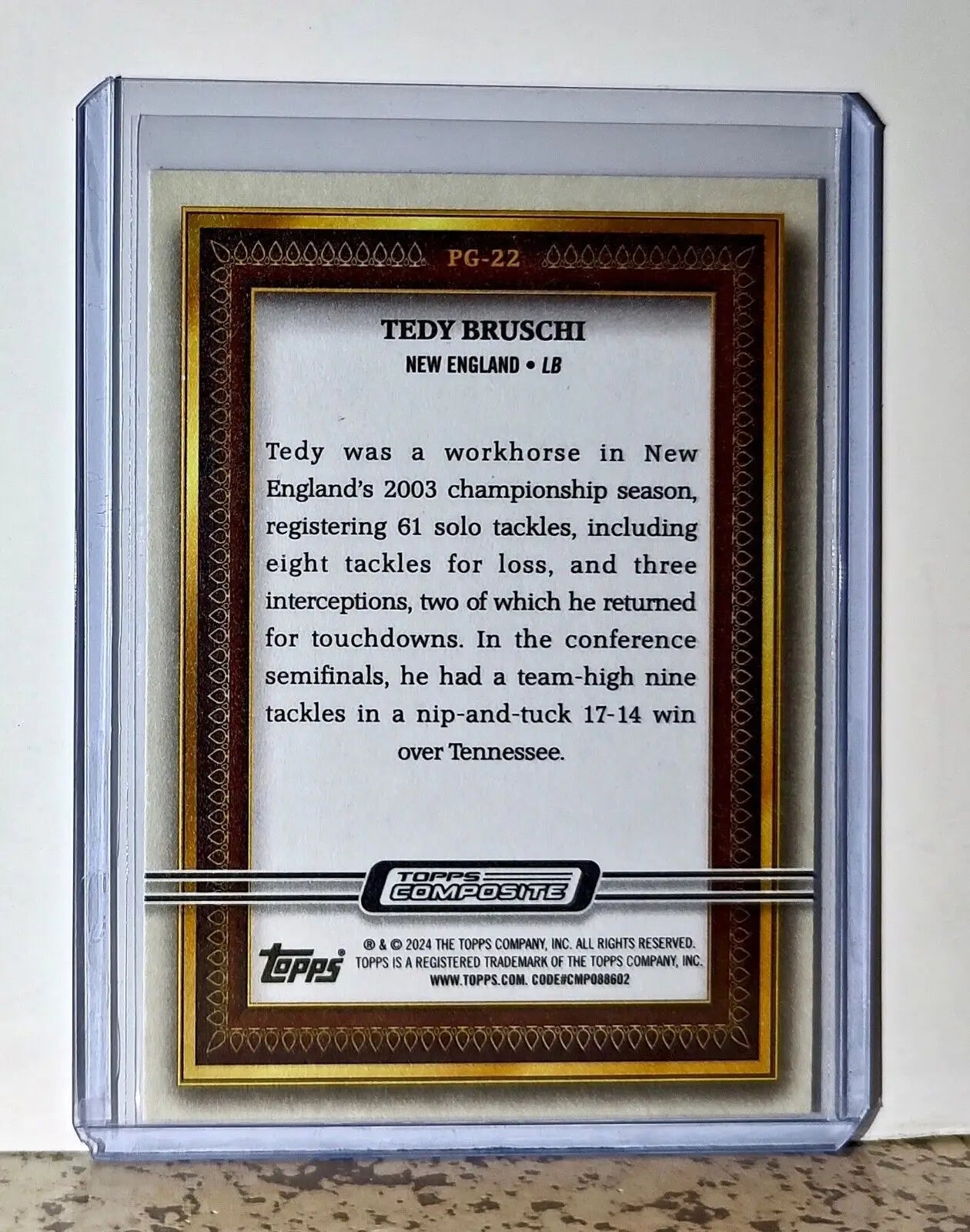 Tedy Bruschi 2023 Topps Gallery NFL #PG-22 Football Card New England Patriots - Football Card Single