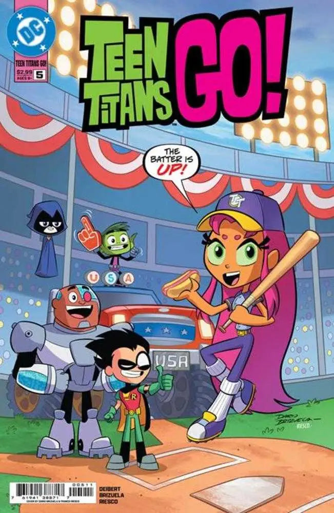 Teen Titans Go #5 comic book with Teen Titans playing baseball and enjoying hot dogs