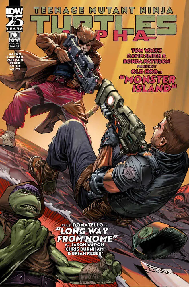 Comic book cover with Teenage Mutant Ninja Turtles combat for trading cards collection