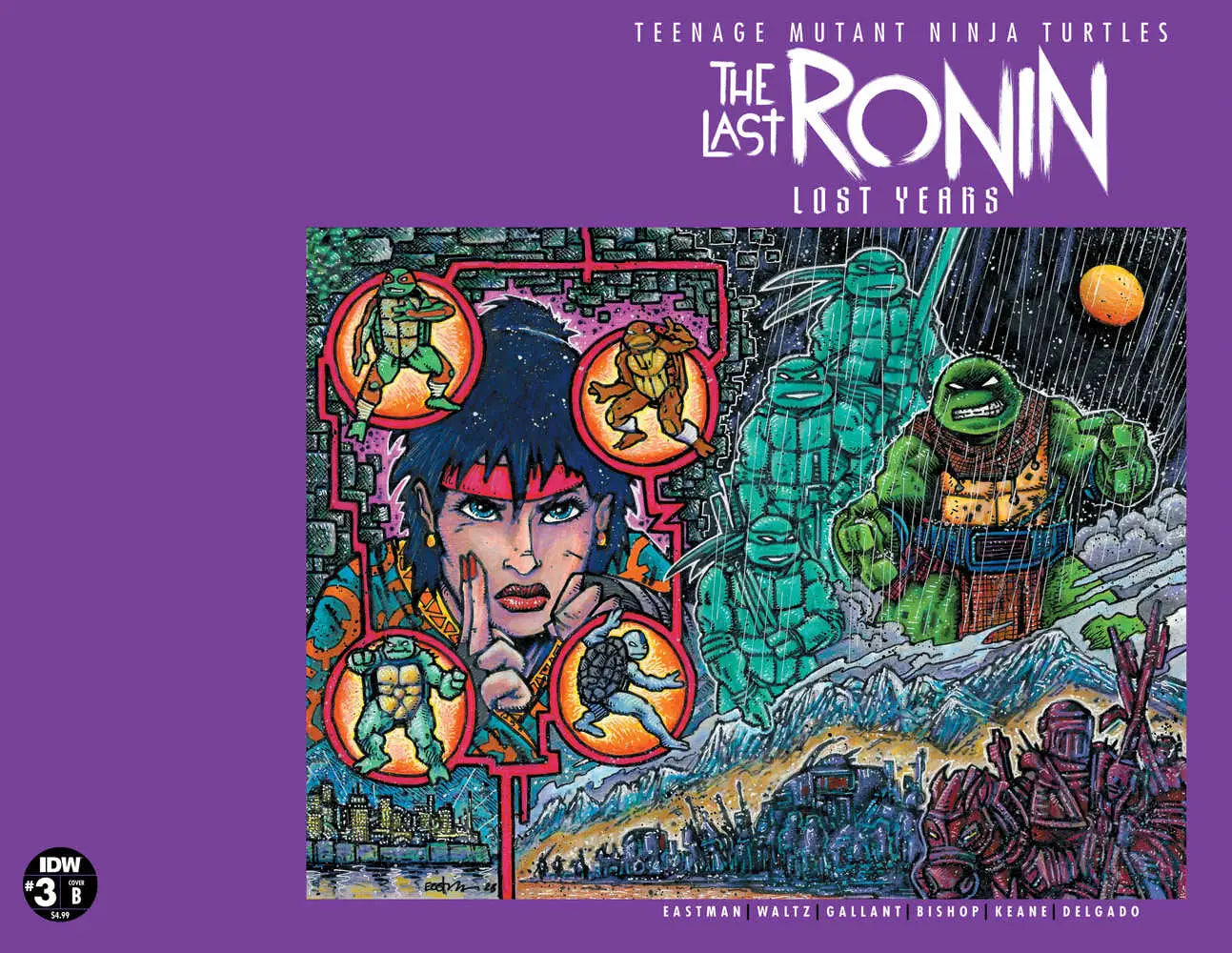 Comic book cover for Teenage Mutant Ninja Turtles Last Ronin Lost Years featuring character portraits