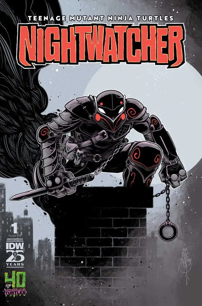 Menacing robotic figure with chains and weapons in Teenage Mutant Ninja Turtles variant
