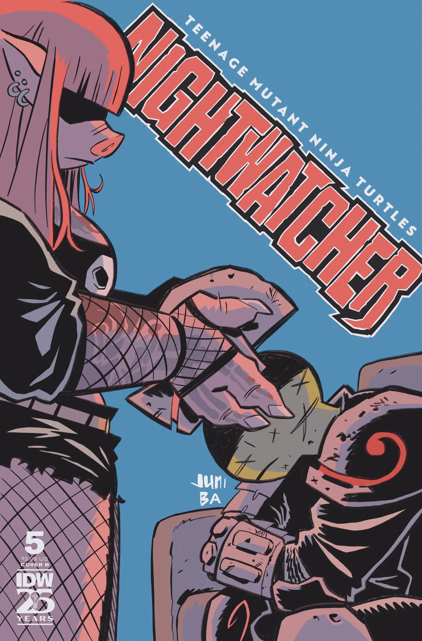 Comic book cover of Teenage Mutant Ninja Turtles: Nightwatcher #5 with pink-haired character