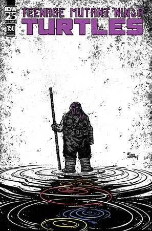 Solitary Ninja Turtle with staff amidst circles on Teenage Mutant Ninja Turtles trading card